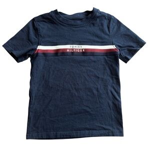 Tommy Hilfiger Boys 6 Navy Logo Stripe Graphic Tee Preppy Classic Short Sleeve